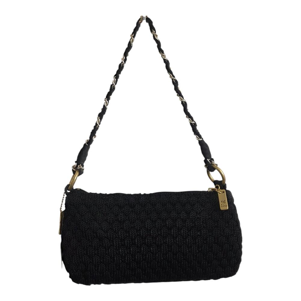 Lina Black Crochet Baguette Shoulder Bag Gold Chain Strap Boho Chic Purse NWT - Picture 3 of 9
